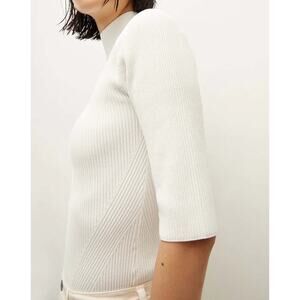 VERONICA BEARD Top Short Sleeve Pernia ribbed-knit Womens Large Off White
